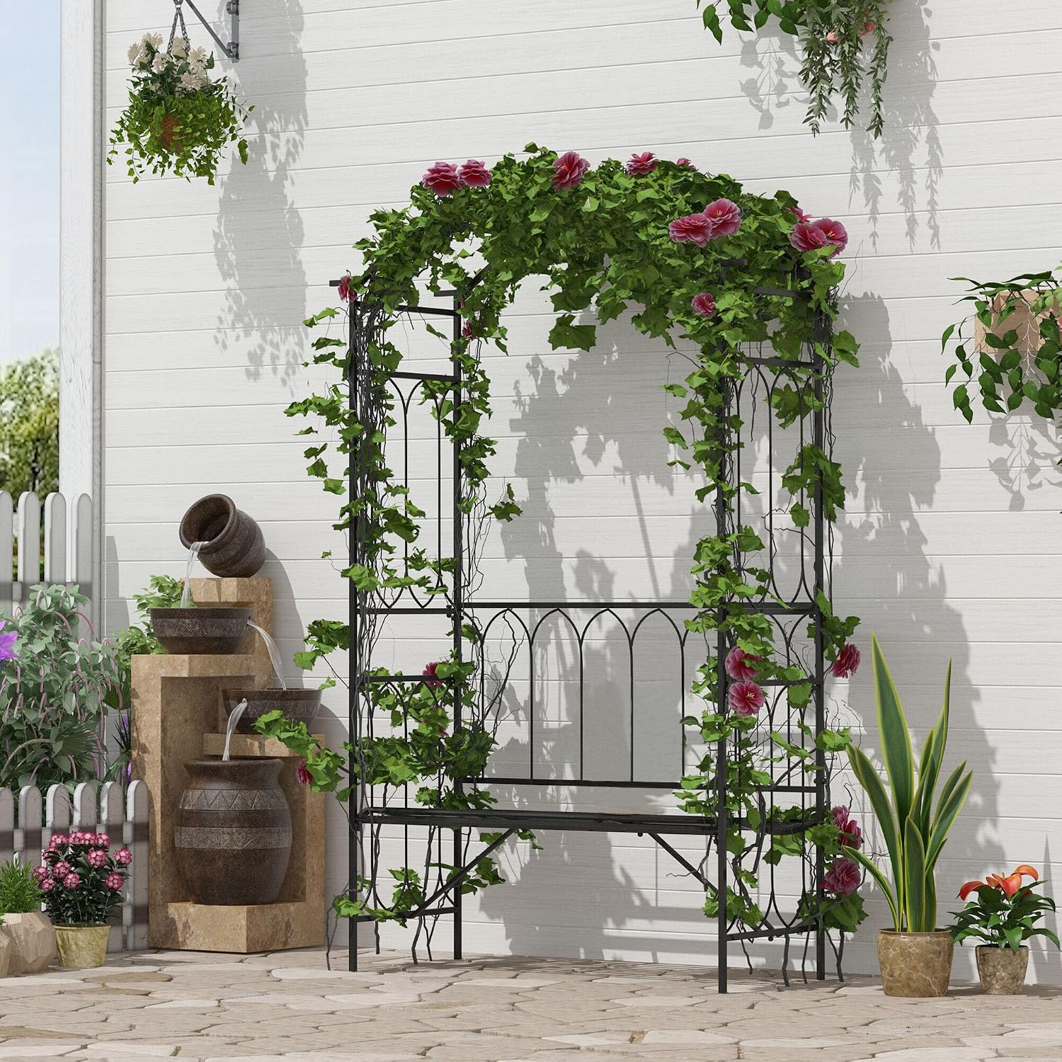 Arco de treliça metálica com b - Garden Bench Metal avaliação e preço